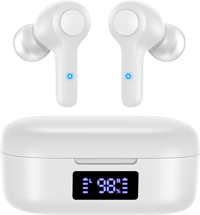 MOZOTER Bluetooth 5.3 Wireless Earbuds,Deep Bass Loud Sound Clear Call Noise Cancelling with 4 Microphones in-Ear Headphones with Wireless Charging Case Compatible for iPhone Android,Work-White