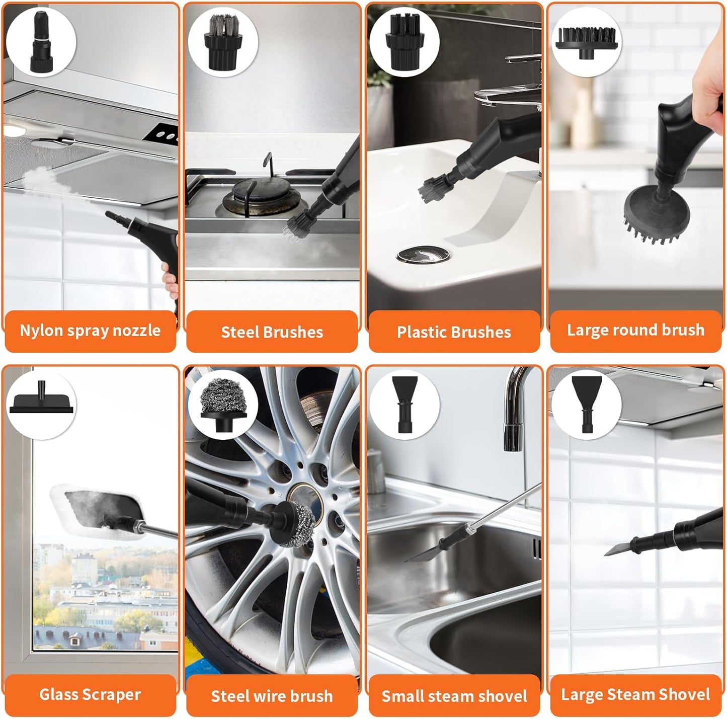 High Handheld Steam Cleaner, 1L Portable Car Steam Cleaner, 6 High Speeds Pressure Temperature Steam Cleaning Machine with 3 Brush Heads for Kitchen Furniture Home Car Cleaning (orange)