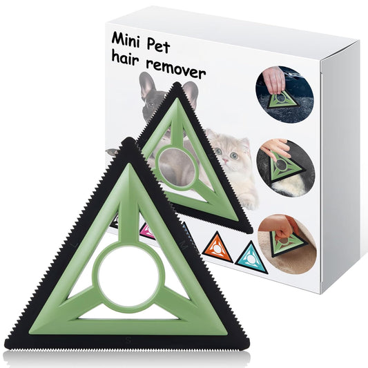 Mini Pet Hair Remover Tool for Car Detailing Supplies, pet Hair Remover for Car Interior, Triangle Pet Hair Remover for Auto Detailing, Couch, Furniture, Lint, Carpet（Green）