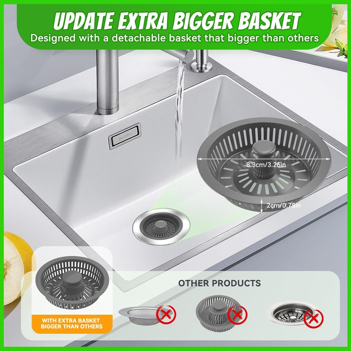 Kitchen Sink Drain Strainer with Pop-up Sink Stopper, 3 in 1 Sink Drain Strainer Basket with Cleaning Brush for US Standard 3-1/2 Inch Drain