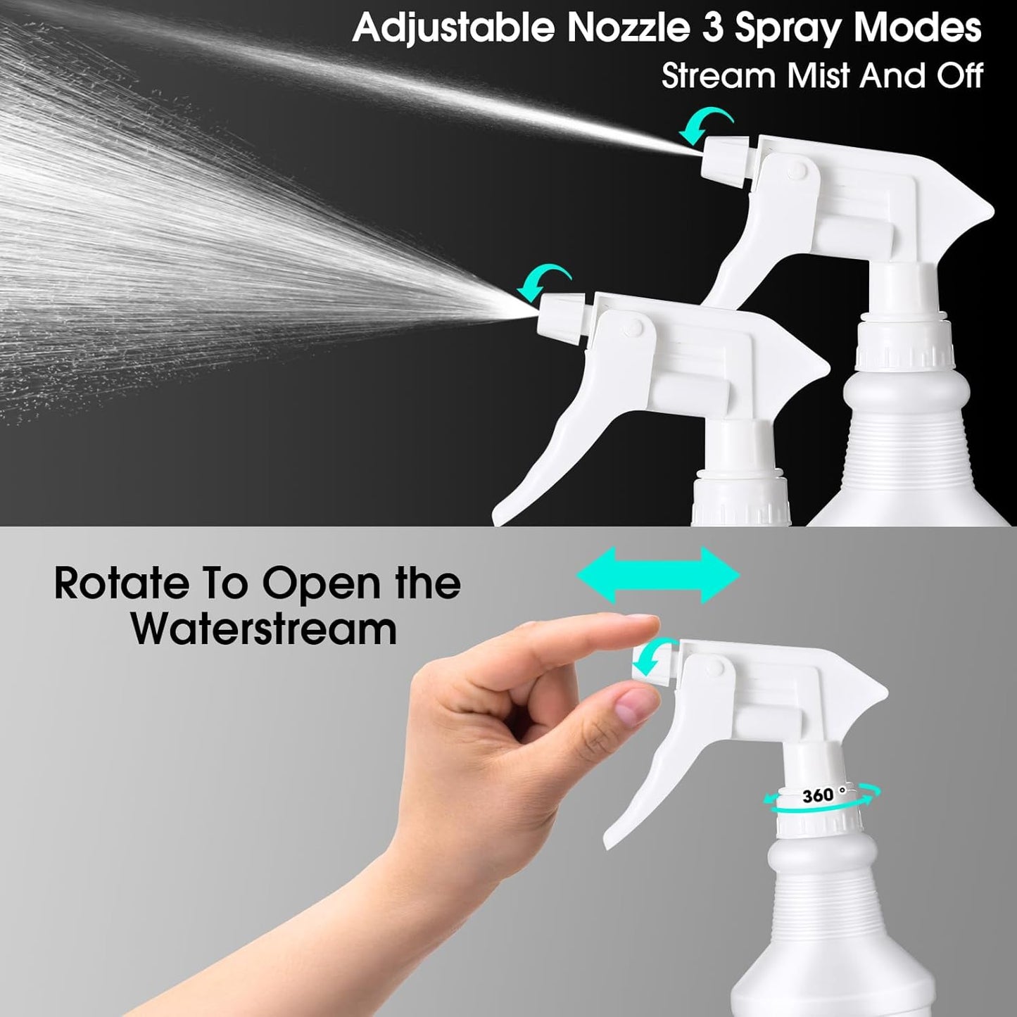 Yinder 18 Pcs 16 Oz Plastic Spray Bottle Bulk Empty Refillable Spray Bottles for Cleaning Solution Leak Proof Water Sprayer with Adjustable Nozzle Mist/Stream Mode(Black,White)