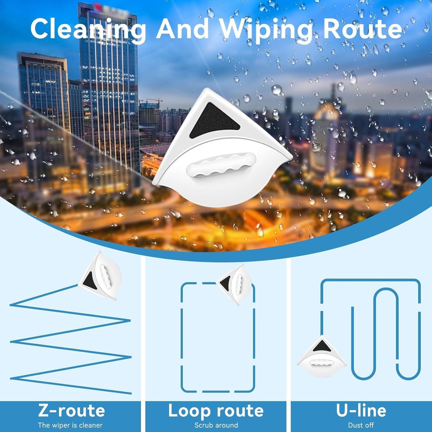 Double Sided Window Cleaner with ABS Plastic Shell Rubber Magnetic Glass Wiper Adjustable Magnetic Washing Brush Equipment for Home High Rise Window(Blue)（No Washer Fluid）