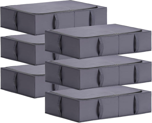 TYEERS Under Bed Storage Containers, Durable Fabric, Washable, Collapsible, Under Bed Storage Bins for Clothes, Blankets, Sheets, Shoes, 27.5x16.5x7 Inches, 6-Pack, Dark Grey