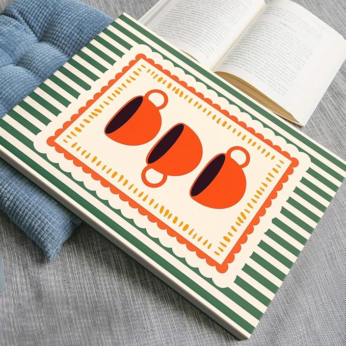 Vintage Orange Italian Espresso Coffee Cups Canvas Prints Posters Modern Green Striped Preppy Kitchen Wall Art Retro Colorful Minimalist Drink Aesthetic Pictures Decor for Cafe Bar 24x36inch Framed