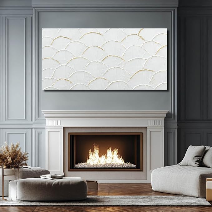 WINKAILIN Geometric Wall Art White Line Painting Minimalist Artwork for Walls Home Decor Abstract Canvas Prints for Dining Room Bedroom 24x48 Inch