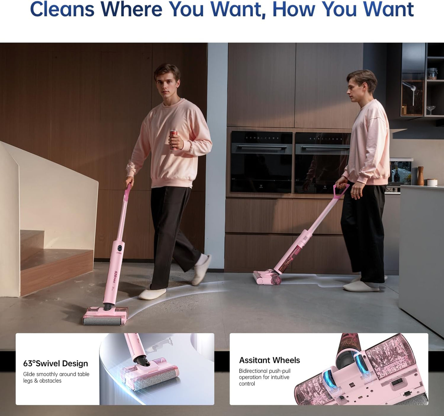 JONR S20 Pro 180° Lay Flat Wet Dry Vacuum Cleaner - Smart Adjusting Suction Cleans Under Low Furniture (3.5"), Self-Cleaning Brush, 2-in-1 Vacuum and Mop for Pet Hair, Kitchen Spills & All Floor Types