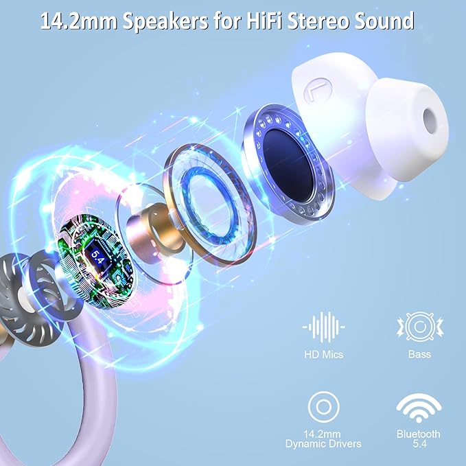 Wireless Earbuds Sport, 2025 Bluetooth 5.4 Headphones with Earhooks, 48H Stereo Deep Bass Over Ear Buds with 4 ENC Noise Canceling Mics, IP7 Waterproof Earphones for Running Workout Gym (Android/iOS)