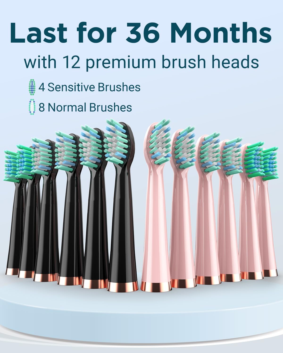 Rtauys 2 Pack Electric Toothbrush for Adults - 2 Rechargeable Electric Toothbrushes with 12 Brush Heads & 2 Travel Case, Power Electric Toothbrush with Holder, 3 Hrs Charge for 120 Days - Black+Pink