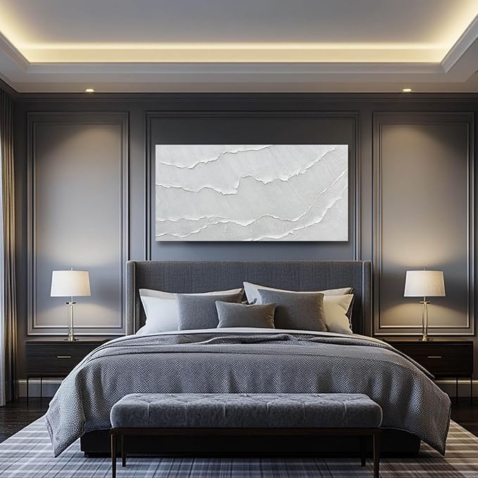 WINKAILIN Canvas Wall Decor Gray-White Ocean Wave Wall Flat Prints Contemporary Art for Living Room Abstract Neutral Canvas Wall Art for office 24"x 48" Hallway Decor