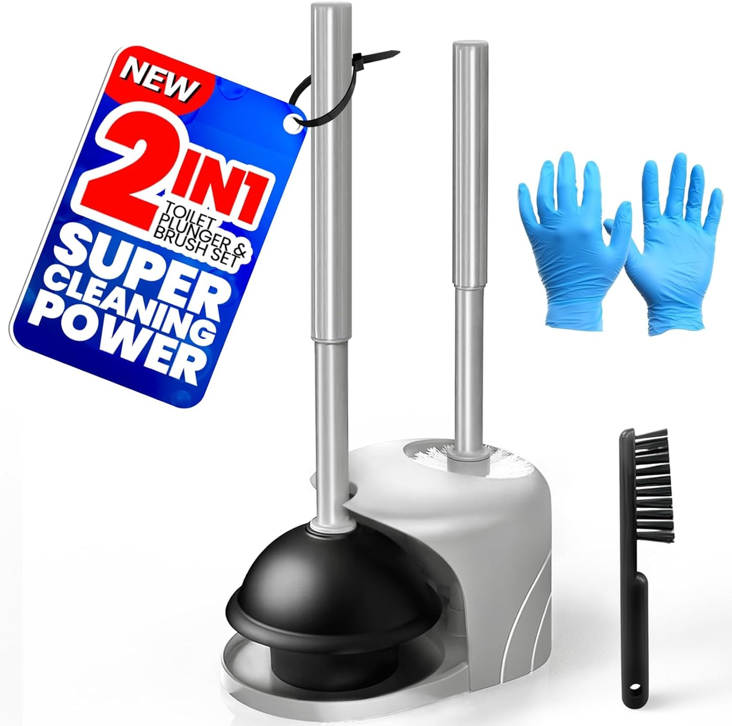 2 in 1 Toilet Brush and Plunger Set, Extended Handle Plunger,Toilet Bowl Brush Plunger Set,Bathroom Cleaning Tools,Cleaning Brush,Cleaning Supplies,Toilet Brush Plunger Combo,Dark Grey