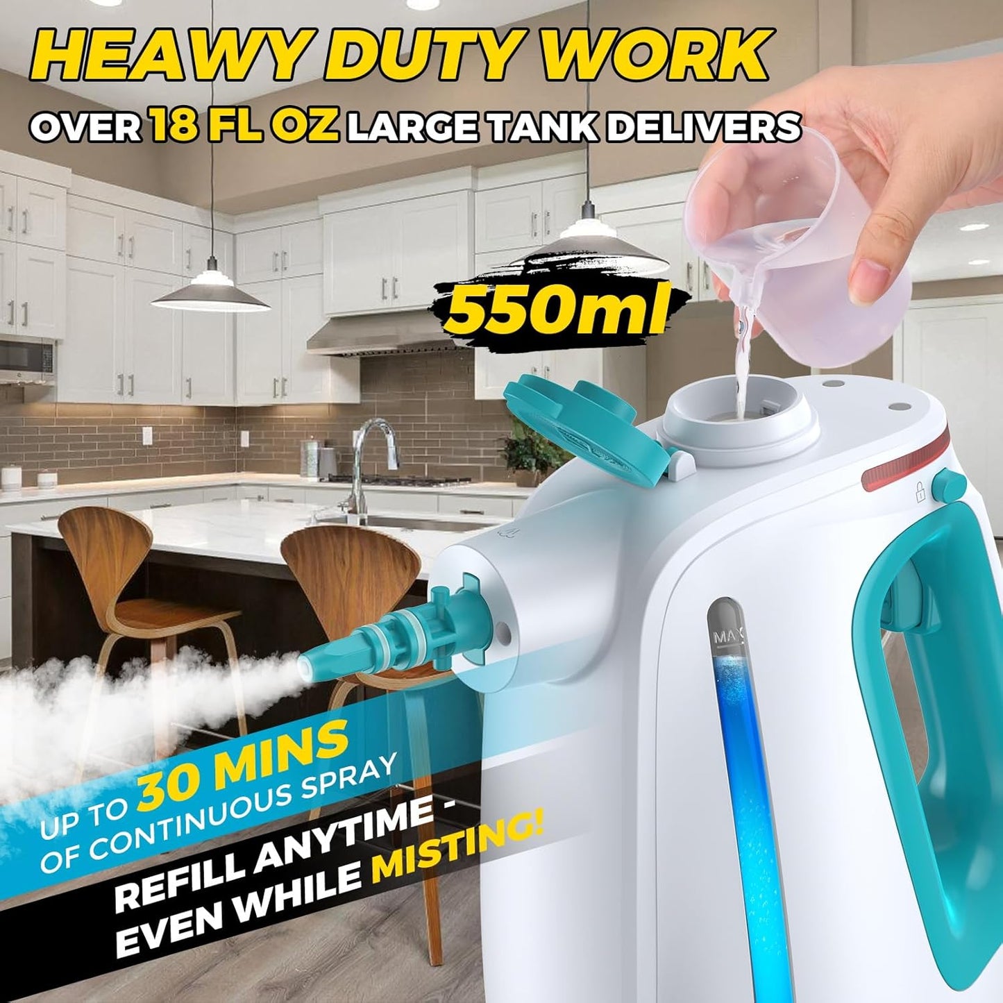 Steam Cleaner,Steamer for Cleaning,Steam Cleaner for Home,Cleaning With Lockable Steam Button and 12pcs Accessories,at Any Time Unlimited Water Addition, Use On Grout Cleaners, Tiles, Floors
