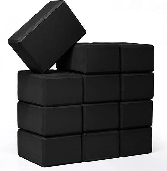 Hello Fit 4" Yoga Block, 12 Pack Bulk EVA Foam Yoga Blocks, Firm and Supportive Yoga Brick, Balance Foam for Stretching, Pilates, and Workout, 4" x 6" x 9"