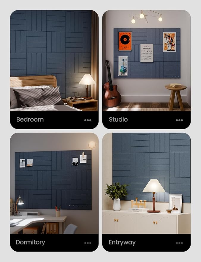 Felt Bulletin Board Tiles Large 48" x 36" Cork Board Alternative-12 Pack with 70 Adhesive Tabs, Thick Slat Wall Panels for Office Decor, Push Pin Board Wall Organizer Alternative -Denim Blue