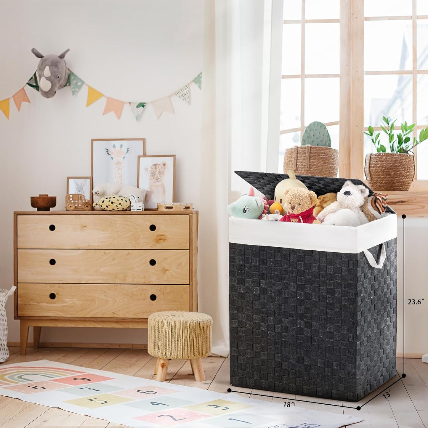 YOUDENOVA Handwoven Laundry Basket Hamper with Removable Liner Bag and Lid, Collapsible Clothes Hamper with Handle, Black