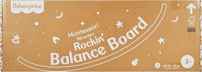 Fisher-Price Wood Montessori Toy Rockin' Balance Board, American Montessori Society Seal of Excellence, 31.7-Inch Wooden Motor Skills Learning Activity for Kids Ages 3+ Years(Amazon Exclusive)