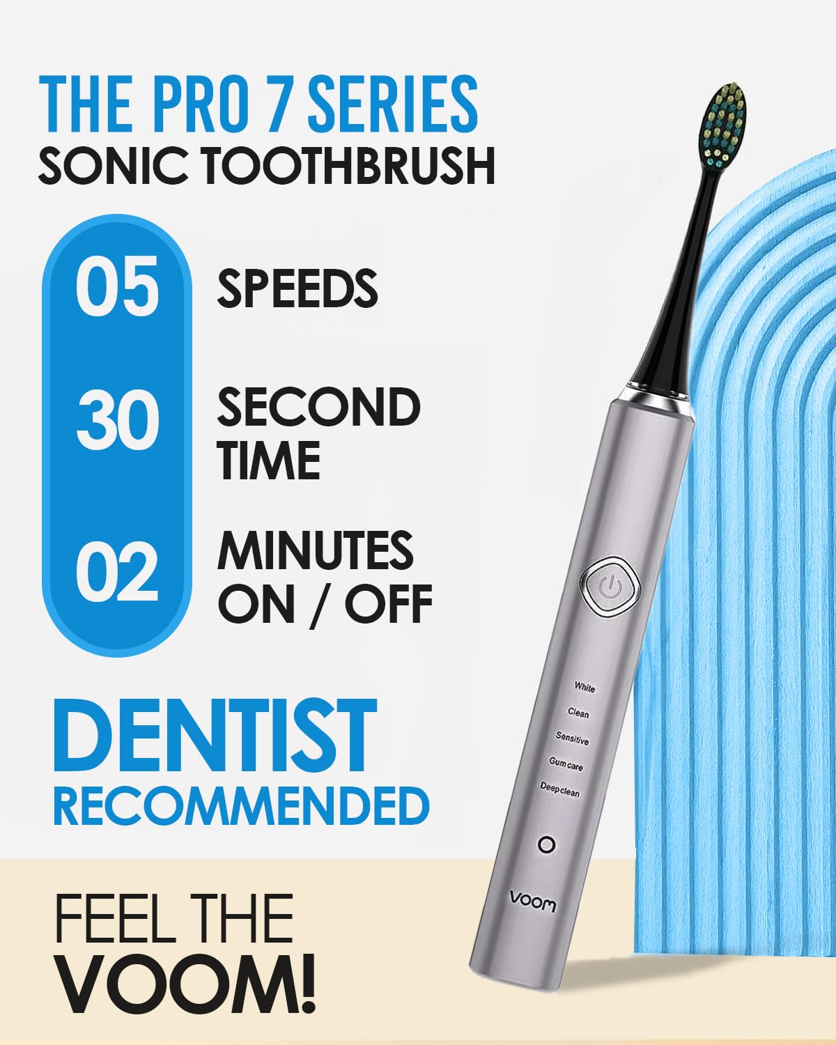 Voom Sonic Pro 7 Electric Toothbrush for Adults, Sonicare Electric Toothbrush with 40000 VPM w/ 5 Deep Clean Modes, Rechargeable Toothbrushes Fast Charge 4 Hours Last 8-Weeks