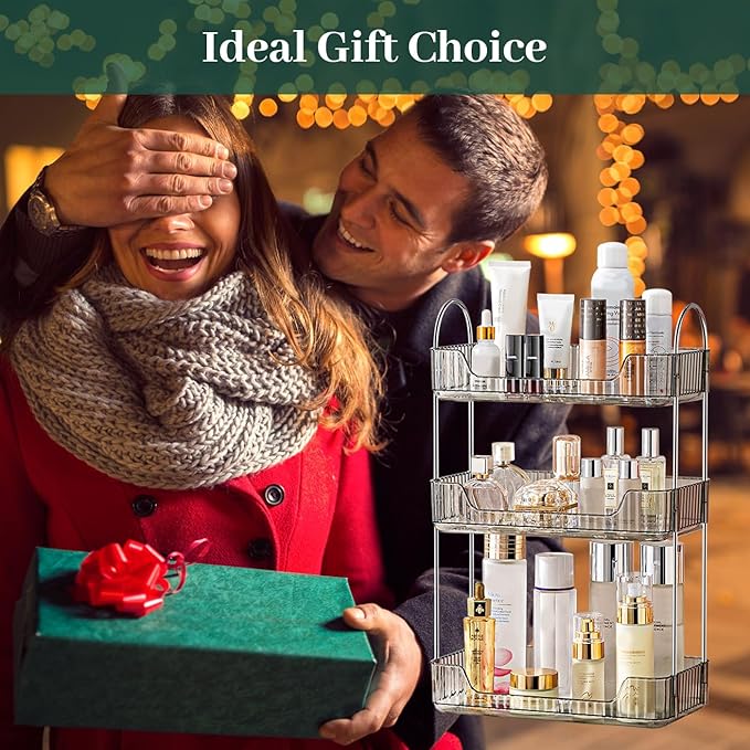 Aveniee Bathroom Counter Organizer, 3 Tier Perfume Skin Care Countertop Storage Shelf, Vanity Makeup Tray for Cosmetic Skincare Lotion,Grey