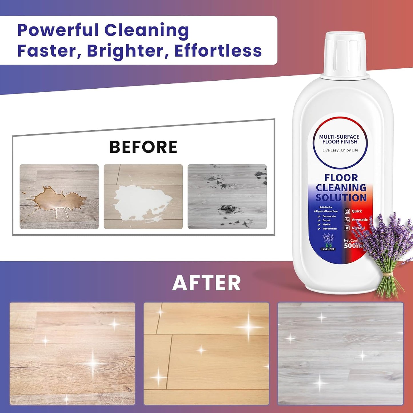 Floor Cleaning Solution Compatible with Tineco/Roborock, Deep Cleans of Multiple Hard Floors for All Mopping Robot Vacuums and Cordless Wet/Dry Vacuum Mop Cleaner, Lavender Scent, 1000ml, 2 Bottles