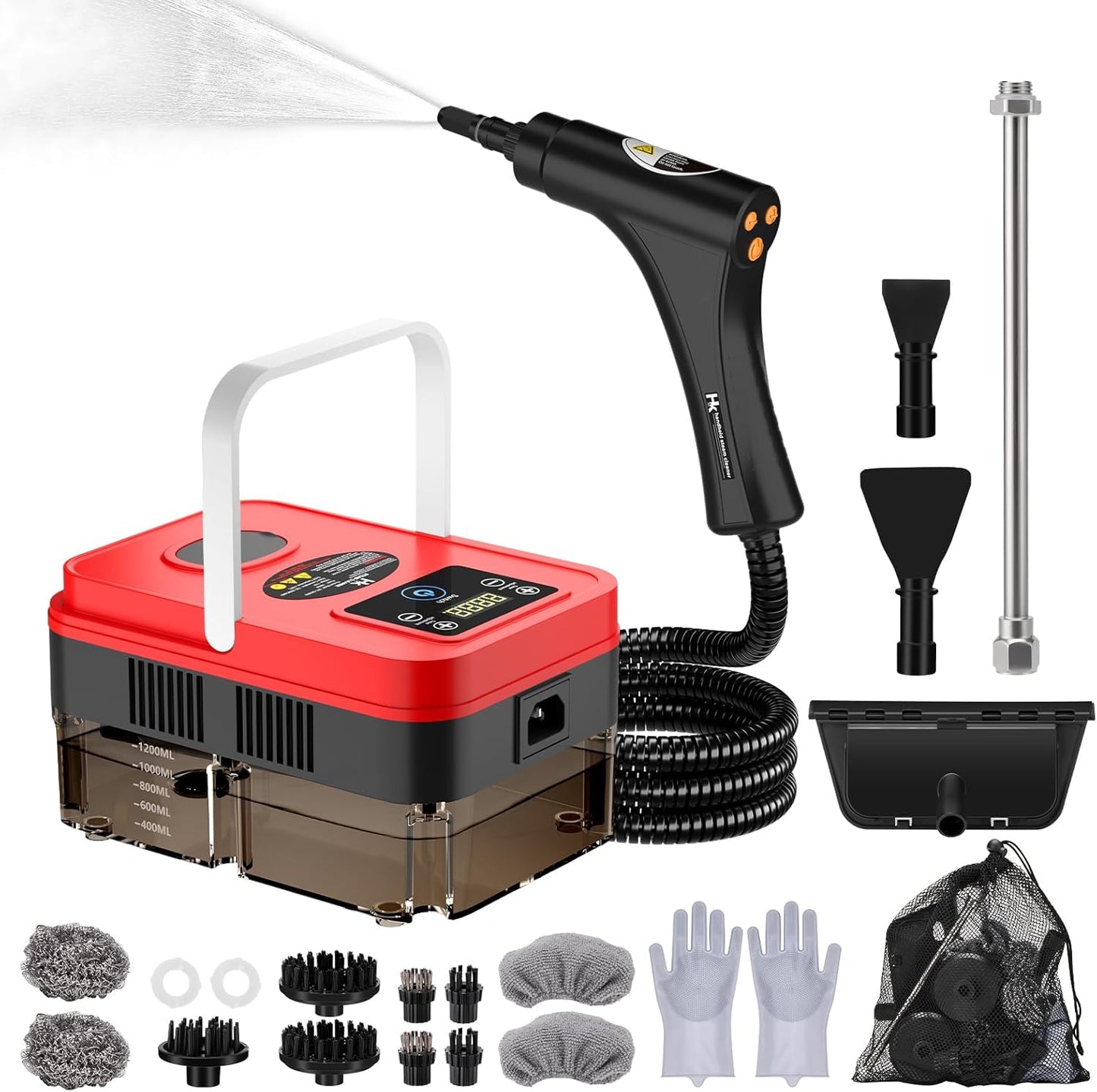 HK Steam Cleaner,10s Heat-Up,1.2L Tank, 6-Level Adjustable Handle,1500W Steamer for Cleaning, Portable Steamer for Cleaning with 20PCS Accessories, Steam Cleaner for Home,Car,Dirt,Grease,Grout,Tile