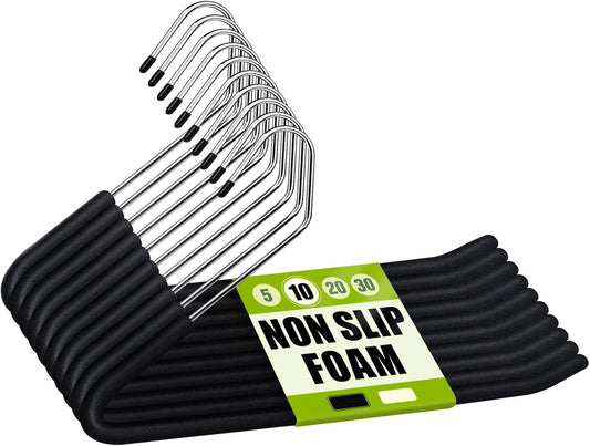 Spring Fever Open Ended Non Slip Sponge Padded Pants Hangers - Chrome Plating Foam Heavy Duty Space Saving Black 10