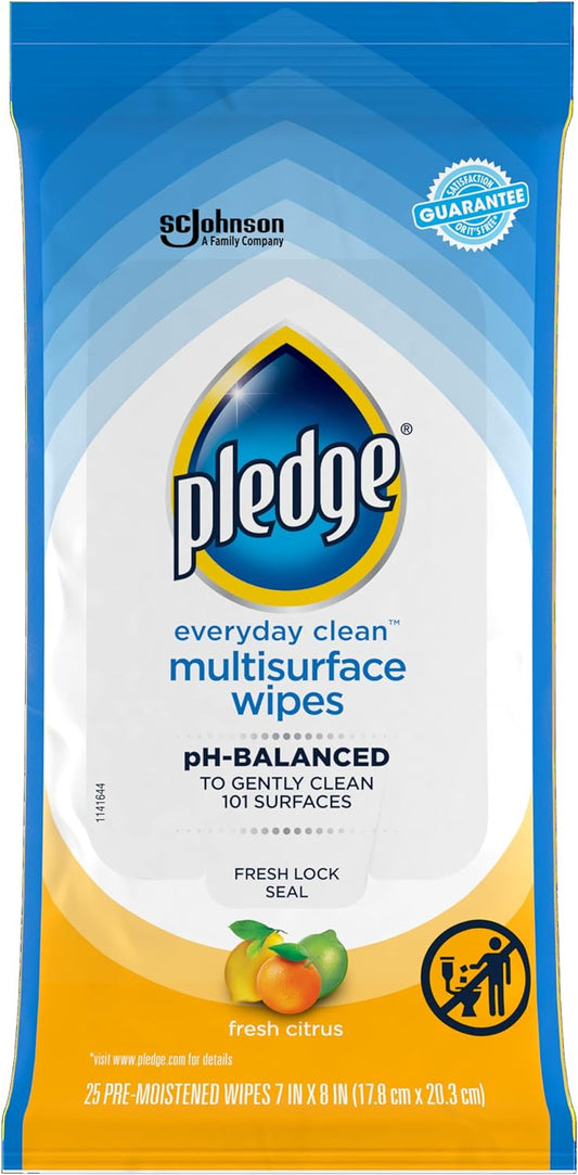 Pledge Multisurface Cleaning Wipes, pH Balanced, Fresh Citrus, 25 Count
