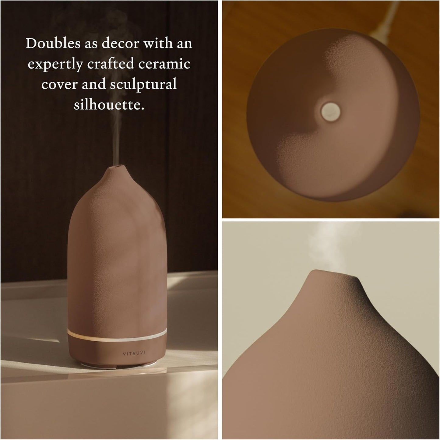 Vitruvi Stone Diffuser, Ceramic Ultrasonic Essential Oil Diffuser for Aromatherapy | Ceramic Diffuser, Diffusers for Home, Oil Diffuser, Room Decor | Suede, 90ml Capacity