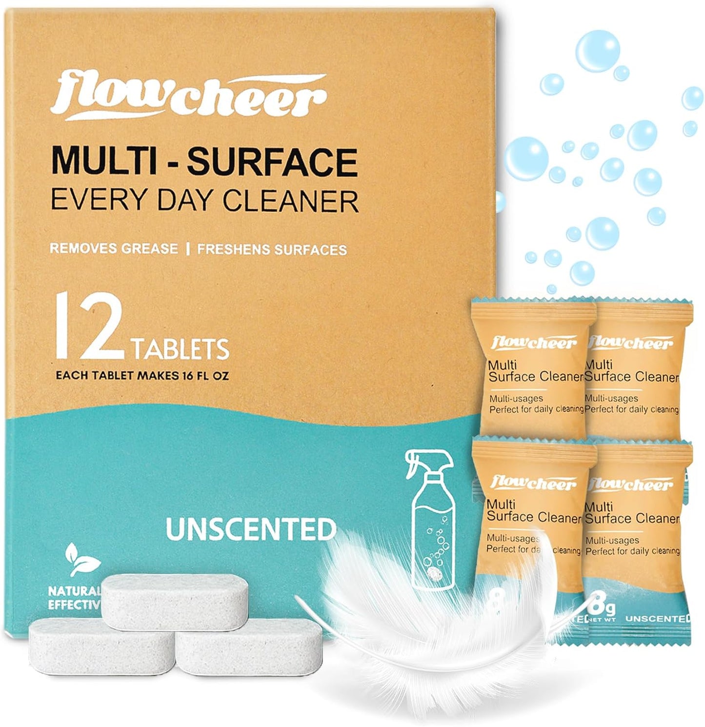 All Purpose Cleaner Concentrate Refills,MultiSurface Clean Refill,No Toxic Cleaning Tablets(12Pack)-Makes 192fl oz(12x16Fl oz)Bottle of Spray Cleaner for Household&Kitchen Cleaning-Unscented
