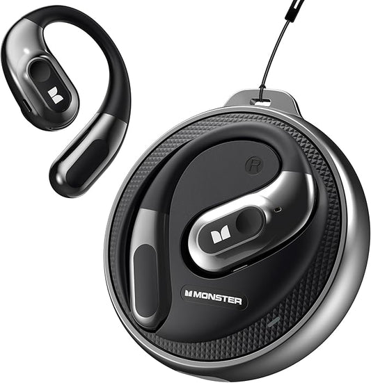 Monster Open Ear Headphones AC330, Wireless Earbuds Bluetooth 5.4 with Clear Talk, Stylish Rotating Case with Lanyard, Type-C Charging, Comfort Fit, 24H Playback, IPX5 Water Resistant, Black
