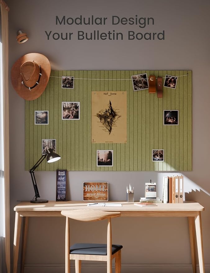 Large Felt Bulletin Board 48" x 36" Cork Board Alternative - 6 Pack with 40 Safe Removable Adhesive Tabs, Cork Boards for Walls Cork Board for Home Office Classroom Pin Board (Olive Green)