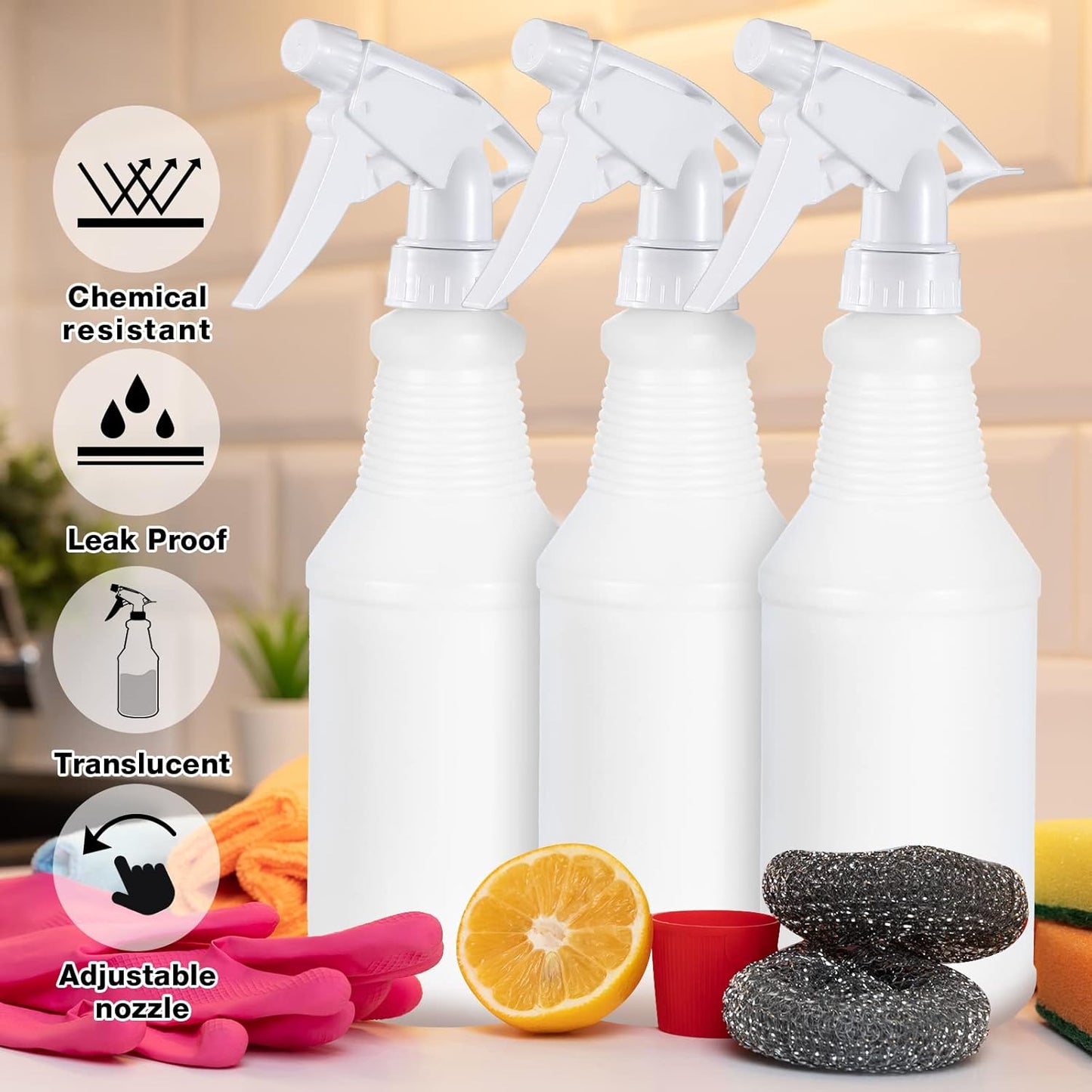 Yinder 18 Pcs 16 Oz Plastic Spray Bottle Bulk Empty Refillable Spray Bottles for Cleaning Solution Leak Proof Water Sprayer with Adjustable Nozzle Mist/Stream Mode(White)