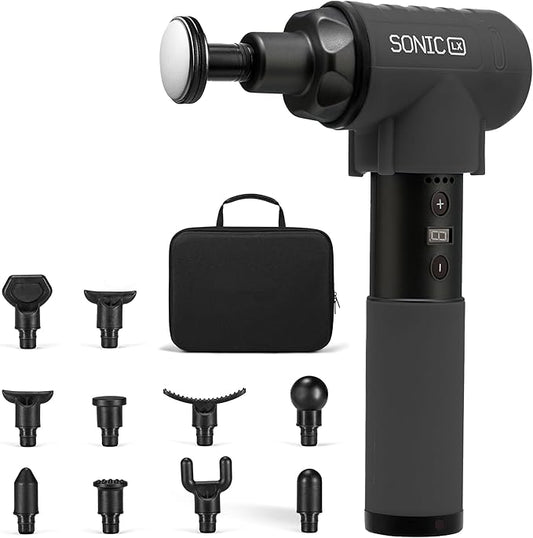 LifePro Sonic LX Athletic Heated Massage Gun – Deep Tissue Portable Massager for Muscle Recovery - 9 Speed & 10 Heads Massage Gun - Rechargeable Percussion Massager for Athletes & Sports Enthusiasts