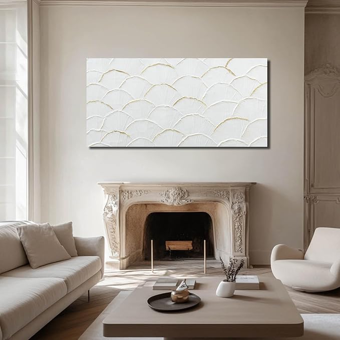 Inspirational Wall Decor for Office - Shell White and Gold Canvas Abstract Wall Art - Large Framed Wall Decorations for Living Room Home 29x58 Inch