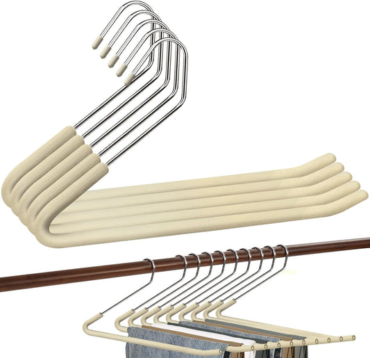 Spring Fever Open Ended Non Slip Sponge Padded Pants Hangers - Chrome Plating Foam Heavy Duty Space Saving Beige Long 5