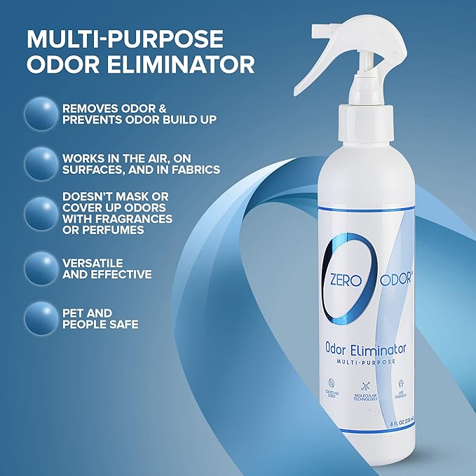 Zero Odor Multi-Purpose Odor Eliminator - Eliminate Air & Surface Odor – Patented Technology Best for Bathroom, Kitchen, Fabric, Closet- Smell Great Again, 8oz (Over 1000 Sprays)