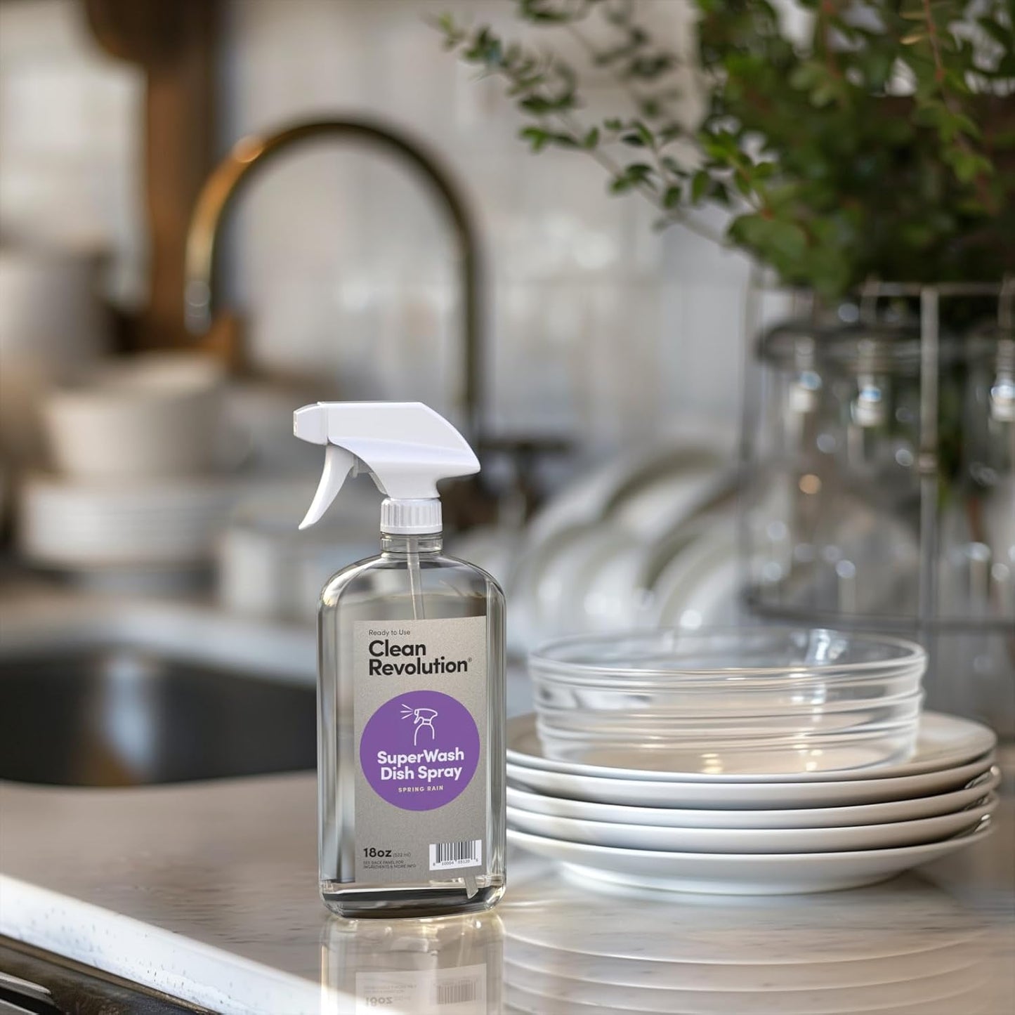 Clean Revolution SuperWash Dish Soap Spray 18oz Refill Supply Container, Ready to Use Formula, Spring Rain Fragrance, 1 Pack - Made in USA