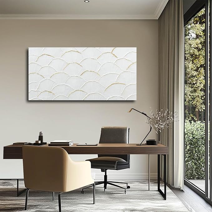WINKAILIN Geometric Wall Art White Line Painting Minimalist Artwork for Walls Home Decor Abstract Canvas Prints for Dining Room Bedroom 24x48 Inch