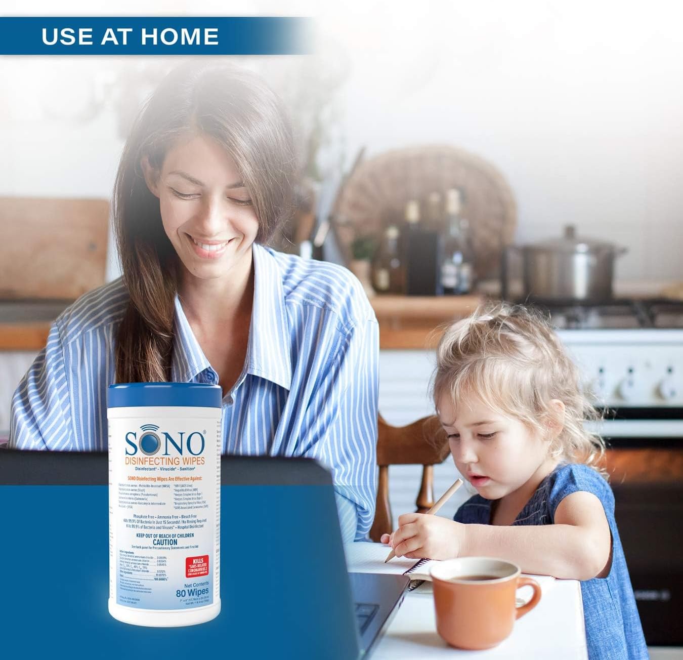 SONO Disinfecting Wipes - Alcohol-Free, No Bleach, Medical-Grade I Multi-Surface Cleaning for Home, School, Office, Hospital, Gym I Gentle on Electronic Devices I Everyday Use I 80 CT