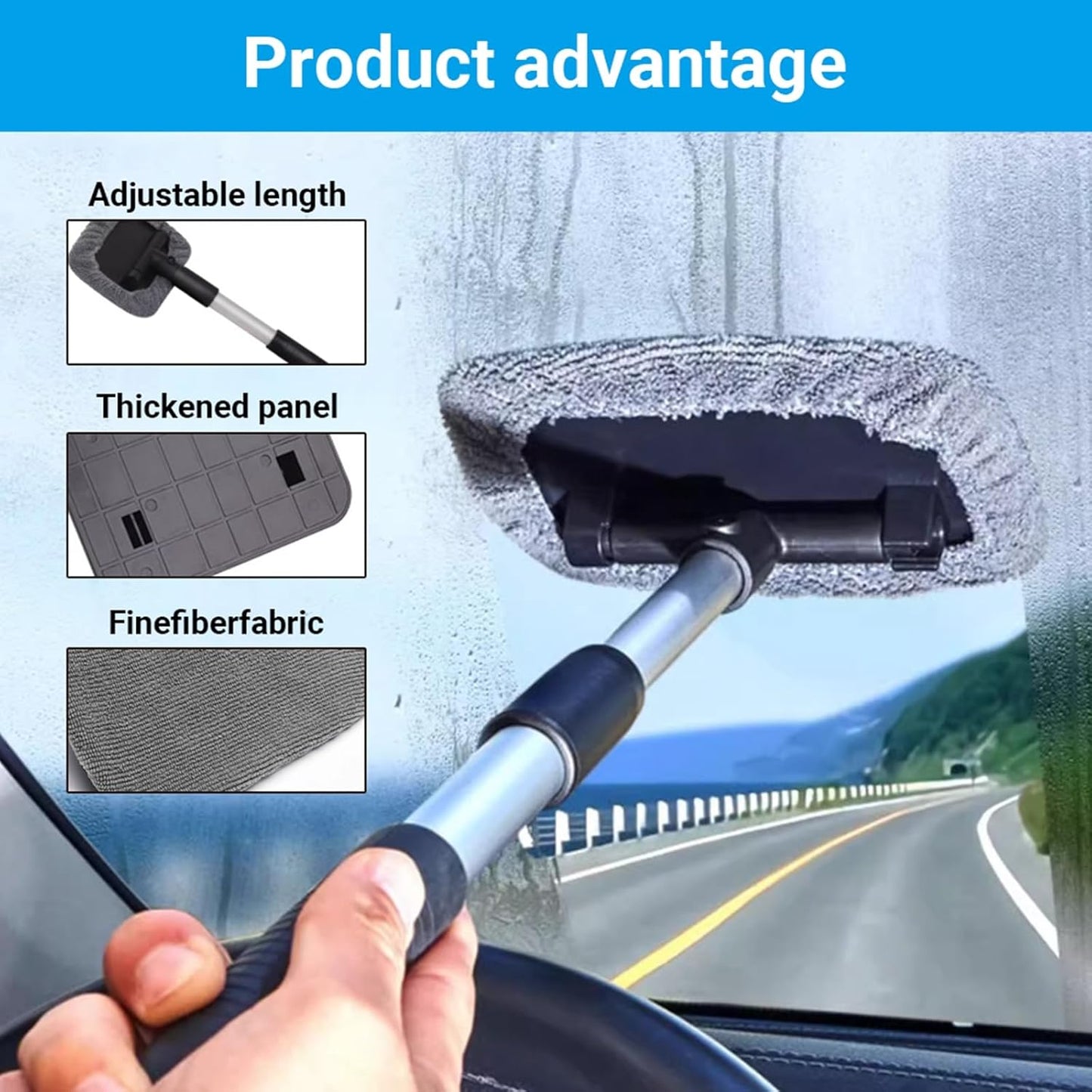 Windshield Window Cleaner Tool, Magnetic Car Window Cleaner Tool,180° Expandable Cleaner Tool with Microfiber Pads and Spray Bottles, Cleaning Supplies for Auto Glass Home (2 Set)