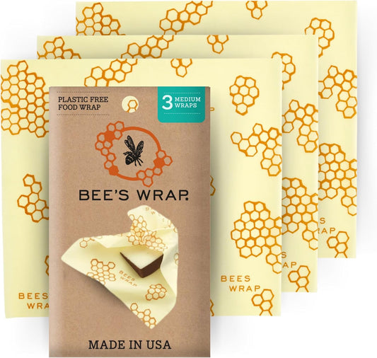 Bee's Wrap Beeswax Wraps for Food - Honeycomb Medium 3 Pack Made in USA Reusable & Organic Food Wraps, Sandwich Wrap & Bowl Covers - Eco-Friendly Alternative to Aluminum Foil & Plastic Wrap
