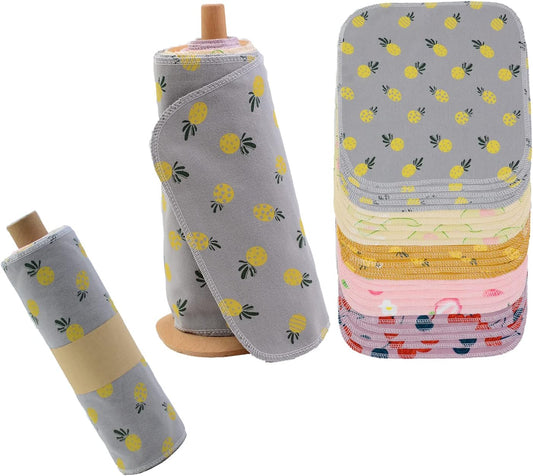 Paperless Towels Roll Washable Cotton Cloth, Reusable Paper Towels - 25 Pack with Durable Cardboard Roll - 10" X 10" Zero Waste Reusable Napkins Eco Friendly