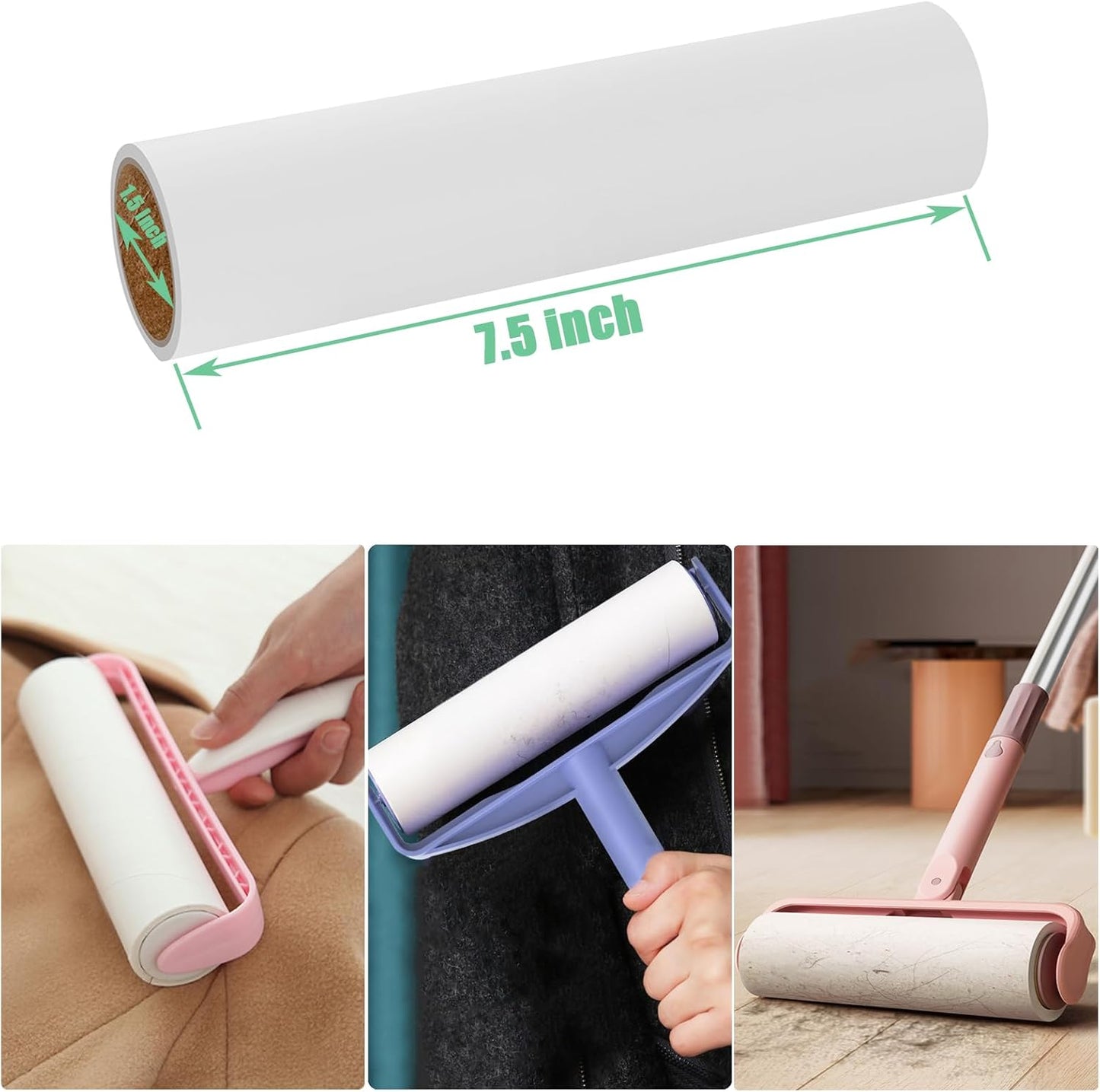 7.5 inch Lint Roller Refills Only, Pet Hair Remover Refills for Clothes Carpet Floor Couch, Extra Sticky Lint Brush Roller Refills, Pack of 5 Rolls, Total 300 Sheets (7.5'' Wide)