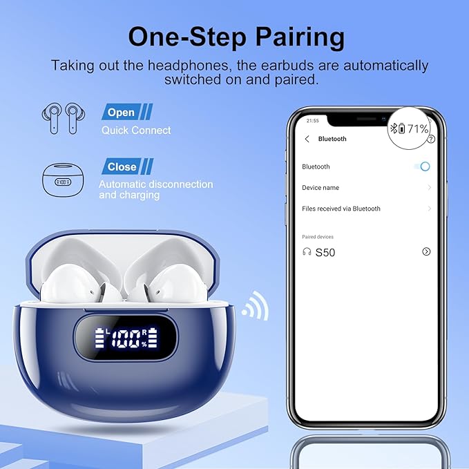 Wireless Earbuds, Bluetooth 5.3 Headphones LED Power Display, 2025 New Wireless Earphones, 4 ENC Noise Cancelling Mic, HiFi Stereo, 48H Playtime Mini Case IP7 Waterproof for iOS Android