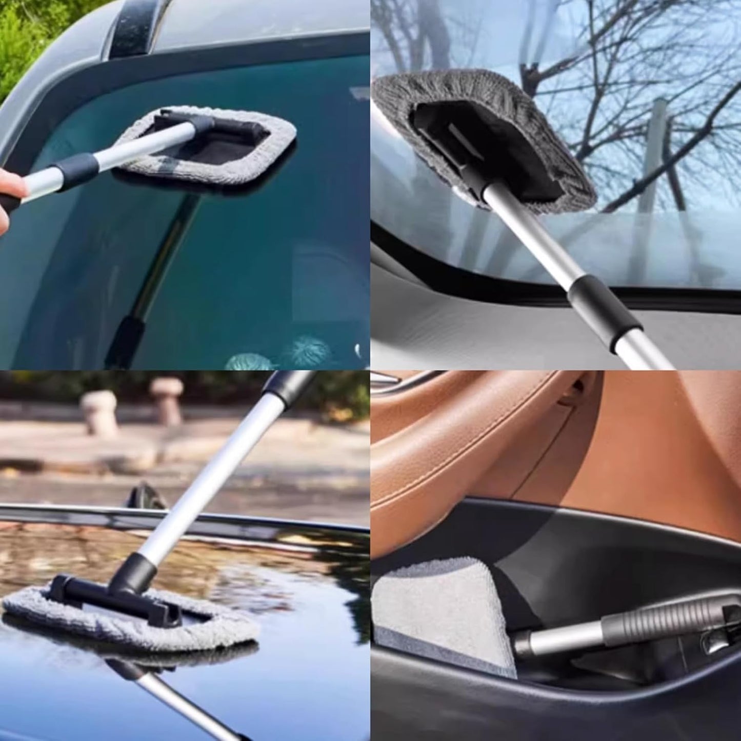 Windshield Window Cleaner Tool, Magnetic Car Window Cleaner Tool,180° Expandable Cleaner Tool with Microfiber Pads and Spray Bottles, Cleaning Supplies for Auto Glass Home (1 Set)