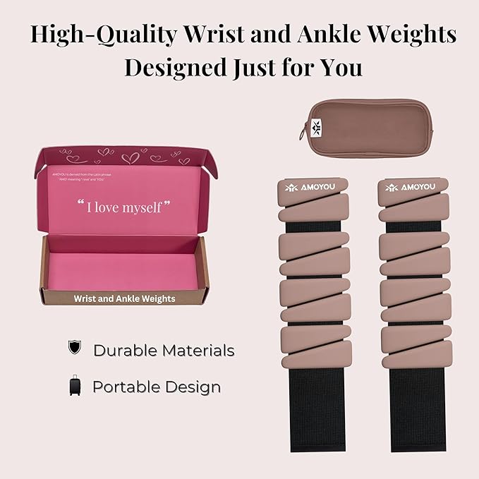 AMOYOU Wrist & Ankle Weights for Women – 2 lb Ankle Weights (Set of 2, 1 lb Each) | Arm Weights for Women | Leg Weights for Walking, Yoga, Cardio & Strength Training