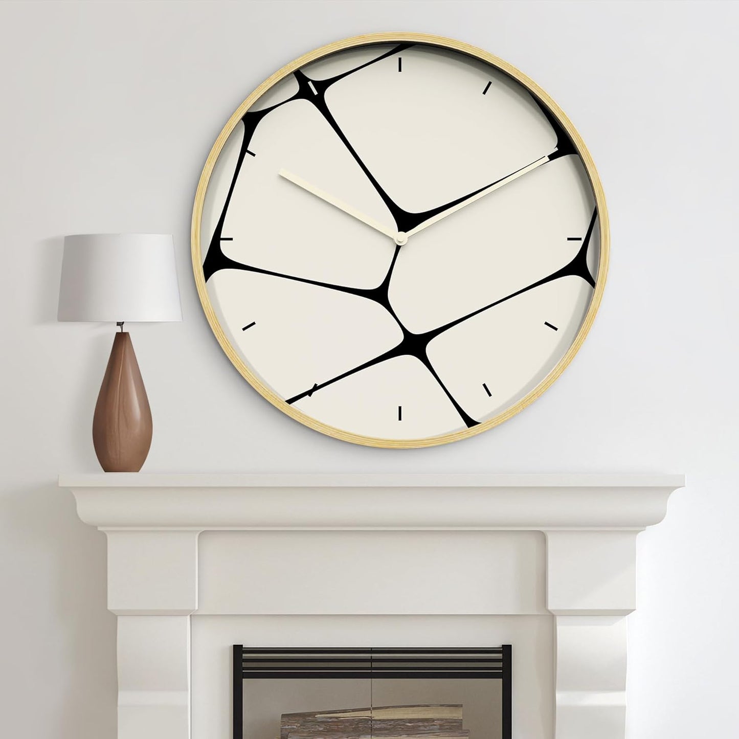 SIGNLEADER 24 Inches Round Wooden Wall Clock Silent Battery Operated, Home Decorative Large Wall Clock, Black & White Pebble Tile Clock Wall Art Decor for Living Room Kitchen Bedroom Office Classroom