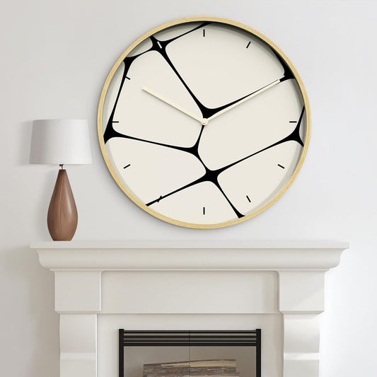 SIGNLEADER 24 Inches Round Wooden Wall Clock Silent Battery Operated, Home Decorative Large Wall Clock, Black & White Pebble Tile Clock Wall Art Decor for Living Room Kitchen Bedroom Office Classroom