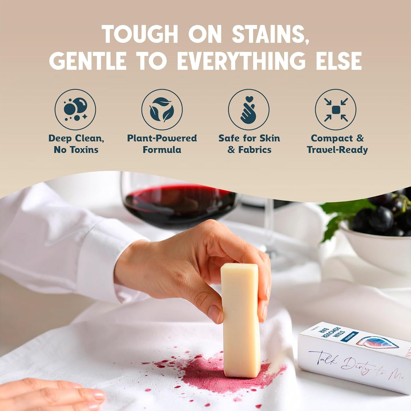 QLEAN Vegan Stain Remover Bar for Fabrics, Laundry Bar Soap for Clothes – Plant-Based, Travel-Friendly Stain Remover for Grease, Wine, Coffee, Grass & More – Non-Toxic & Safe for Delicates (3)