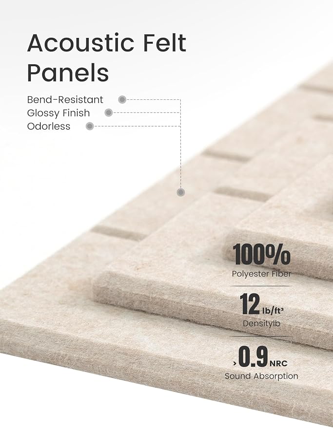 Felt Bulletin Board Tiles Large 48" x 36" Cork Board Alternative-12 Pack with 70 Adhesive Tabs, Thick Slat Wall Panels for Office Decor, Push Pin Board Wall Organizer Alternative -Oatmeal