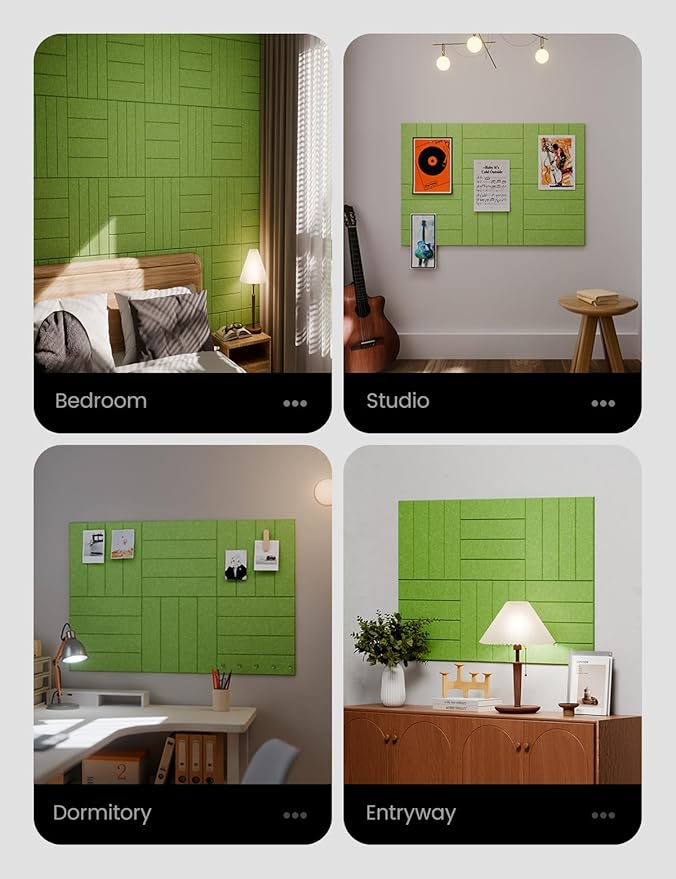 Felt Bulletin Board Tiles Large 48" x 36" Cork Board Alternative-6 Pack with 40 Adhesive Tabs, Thick Slat Wall Panels for Office Decor, Push Pin Board Wall Organizer Alternative -Grass Green