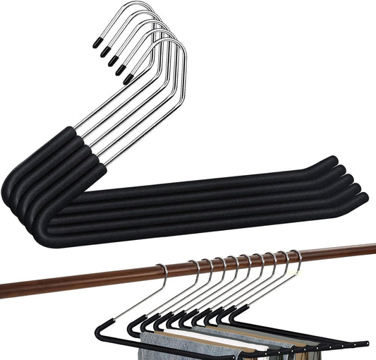 Spring Fever Open Ended Non Slip Sponge Padded Pants Hangers - Chrome Plating Foam Heavy Duty Space Saving Black Long 5